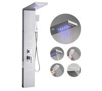 VEVOR Colonne de douche avec pommeau de douche effet pluie, système de panneau de douchette mural LED en acier inoxydable brossé 1345 mm, robinet 5 fonctions, avec 4 jets corporels et douchette à main