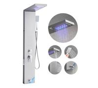 VEVOR Colonne de douche avec pommeau de douche effet pluie, système de panneau de douchette mural LED en acier inoxydable brossé de 1345 mm, robinet à 5 fonctions, avec douchette et bec de baignoire