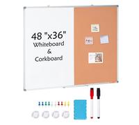 VEVOR Combo Tableau Blanc et Liège 120x90 cm – Magnétique, Effaçable à Sec, Cadre Aluminium