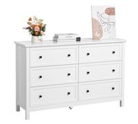 VEVOR Commode 6 tiroirs, meuble de rangement en bois avec système coulissant et anti-basculement, style rétro minimaliste, meuble TV de rangement, armoire pour salon, couloir, chambre, entrée, blanc