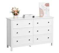 VEVOR Commode 6 tiroirs, Meuble de Rangement en Bois avec système Coulissant et Anti-basculement, Style rétro Minimaliste, Meuble TV de Rangement, Armoire pour Salon, Couloir, Chambre, entrée, Blanc