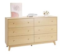 VEVOR Commode 6 tiroirs, meuble de rangement en bois avec système coulissant et anti-basculement, style minimaliste moderne, organisateur de placard, pour salon, couloir, chambre, entrée, bois clair