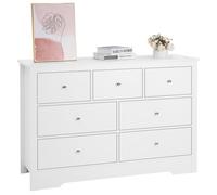 VEVOR Commode 7 tiroirs, meuble de rangement en bois avec système coulissant et anti-basculement, style minimaliste moderne, meuble TV de rangement, armoire pour salon, couloir, chambre, entrée, blanc