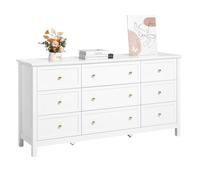VEVOR Commode 9 tiroirs, meuble de rangement en bois avec système coulissant et anti-basculement, style rétro minimaliste, meuble TV de rangement, armoire pour salon, couloir, chambre, entrée, blanc
