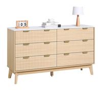 VEVOR Commode à 6 tiroirs, meuble de rangement en bois avec système coulissant et anti-basculement, style minimaliste moderne, organisateur cannelé pour salon, couloir, chambre, entrée, bois clair