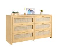 VEVOR Commode en rotin 6 tiroirs, meuble de rangement avec poignées en métal, organisateur de vêtements et rangement bohème en bois, armoire pour chambre, salon, couloir, entrée, couleur bois naturel