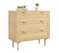 VEVOR Commode en rotin à 3 tiroirs, meuble de rangement avec poignées en métal et pieds en bois, organisateur de vêtements et rangement bohème en bois, armoire pour chambre à coucher, salon ou couloir
