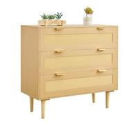 VEVOR Commode en rotin à 3 tiroirs, meuble de rangement avec poignées en métal et pieds en bois, organisateur de vêtements et rangement bohème en bois, armoire pour chambre à coucher, salon ou couloir