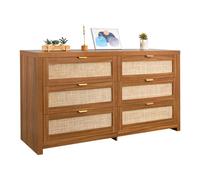 VEVOR Commode en rotin à 6 tiroirs, Meuble de Rangement avec poignées en métal, Organisateur de vêtements et Rangement bohème en Bois, Armoire pour Chambre à Coucher, Salon ou Couloir, Couleur Noyer