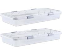 VEVOR Commode sous lit Boîte de rangement sous lit 2 pièces. À roulettes (101 x 51 x 15 cm) Conteneur sous lit avec couvercle et verrou gris, boîte de rangement Organisateur pour vêtements Chaussures