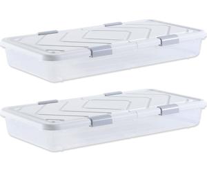 VEVOR Commode sous lit Boîte de rangement sous lit 4 pièces. À roulettes (805 x 396 x 175 mm) Conteneur sous lit avec couvercle et verrou gris, boîte de rangement Organisateur pour vêtements Chaussure