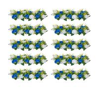 VEVOR Composition Florale Artificielle Linéaire, Lot de 10, Fleurs Artificielles avec Roses Bleues et Blanches, pour Centre de Table, Mariage, Fête, Saint-Valentin, Décoration d'Intérieur, 50x22x12 cm