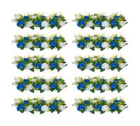 VEVOR Composition Florale Artificielle Linéaire, Lot de 10, Fleurs Artificielles avec Roses Bleues et Blanches, pour Centre de Table, Mariage, Fête, Saint-Valentin, Décoration d'Intérieur, 50x22x12 cm