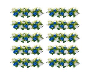 VEVOR Composition Florale Artificielle Linéaire, Lot de 10, Fleurs Artificielles avec Roses Bleues et Blanches, pour Centre de Table, Mariage, Fête, Saint-Valentin, Décoration d'Intérieur, 50x22x12 cm