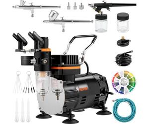 VEVOR Compresseur Aérographe Professionnel Kit Aérographe Complet Double Action Pistolet Aérographe 0,2/0,3/0,8mm Pression Débit Élevés Coffret Décoration Pâtisserie Tatouage Ongle Maquillage Peinture