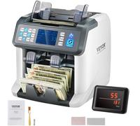 VEVOR Compteuse de Billets Mélangés, 2CIS, SN, UV, IR, MG, DD, Machine à Compter Les Billets Détecteur de Faux Billets Multi-devises, Connexion Disponible à l'Imprimante, pour Banque Station-Service