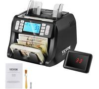 VEVOR Compteuse de Billets USD et EUR, Détecteur de Faux Billets Contrefaçon UV, MG, IR et DD, Machine à Compter Les Billets avec Modes d'Ajout et de Lot, Grand Écran LCD et Écran Externe, pour Banque
