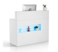 VEVOR Comptoir de Réception 120x47,5x100 cm, Banque d'Accueil Rectangulaire, Meuble de Réception avec Lumière LED, 2 Tiroirs et Prises de Courant, pour Caisse, Hall, Salon de Beauté et Bureau, Blanc