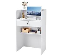 VEVOR Comptoir de Réception, 60 cm Bureau d'Accueil Rectangulaire avec Tiroir Verrouillable, Table de Caisse Compacte pour Bureau, Hall d'Entrée, Salon et Boutique, Meuble d'Accueil Moderne, Blanc