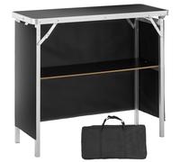 VEVOR Comptoir de Stand Foire Salon 97,5 x 38,5 x 87 cm Table de Bar Pliante Longue et Portable avec Sac de Transport Étagère de Rangement et Jupe Noire pour Fête Pique-Nique Exposition Commerciale