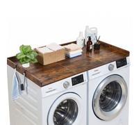 VEVOR Comptoir pour Lave Linge et Sèche Linge 137x69,9 cm, Plan de Travail pour Machine à Laver Imperméable, pour Aménagement Buanderie Placard Balcon, en Bois, avec Rebord et 2 Crochets, Marron