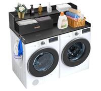 VEVOR Comptoir pour lave-linge et sèche-linge à 2 tiroirs avec étagère à 2 niveaux, surface de comptoir en bois, avec coussinets antidérapants, pour organisation et rangement de la buanderie, noir Bla