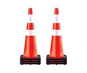 VEVOR Cônes de sécurité routière 6 PCS Cônes de stationnement en PVC 91,4 cm avec 2 colliers réfléchissants 35,6 x 35,6 cm Base en caoutchouc noir pour les chantiers de construction de routes à averti