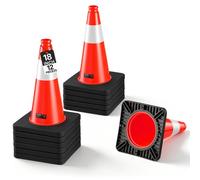 VEVOR Cônes de Signalisation Lot de 12, Hauteur 455 mm PVC Orange Robuste, Cônes de Sécurité Empilables avec Base Noire Lestée, Bande Réfléchissante Visible la Nuit, pour Parkings et Usage Domestique