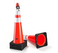 VEVOR Cônes de Signalisation Lot de 4, Hauteur 915 mm, PVC Orange Robuste, Cônes de Sécurité Empilables avec Base Noire Lestée, Bande Réfléchissante Visible la Nuit, pour Accident Chantier Circulation