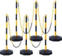 VEVOR Poteau de Signalisation 6PCs Poteau de Délimitation sur Socle Remplissable Hauteur Réglable Cône de Signalisation Longue Chaine 2,4 m pour Contrôle de Circulation Chantier Parking Jaune et Noir