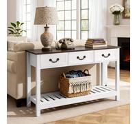 VEVOR Console d’Entrée 120 cm, Table Console de Style Campagnard, Table d'Appoint en Bois, avec Tiroirs et Étagère de Rangement Inférieure, pour Couloir Chambre Salon Vestibule, Marron et Blanc