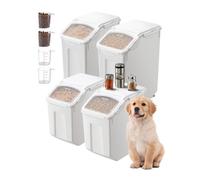 VEVOR Conteneur de Stockage de Riz 4PCs 2x15 L et 2x20 L, Boîte de Conservation Alimentaire Hermétique, Bac à Céréales avec Roues et Tasse à Mesurer, Rangement pour Nourritures d’Animaux de Compagnie