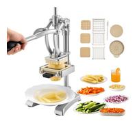 VEVOR Coupe-Frites Pomme de Terre Professionnel Manuel, Coupe-Légumes et Fruits Multifonction, en Inox, avec 3 Lames de Rechange 12,7/9,5/6,4 mm et 1 Lame à Jus, pour Cuisine Restaurant Maison
