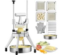 VEVOR Coupe-Frites Professionnel Manuel Coupe-Légumes Multifonction avec 4 Lames en Inox 12,7/6,4/9,5 mm et Coupeur à 6 Quartiers Coupe-Fruits en Bâtonnets avec Lames de Rechange Cuisine Restaurant