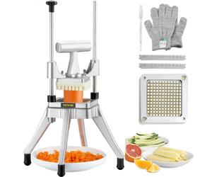 VEVOR Coupe-Frites Professionnel Manuel Coupe-Légumes Multifonction Commercial Lame de 0,64 cm en Inox Coupe Pomme de Terre et Fruits 2 Lames de Rechange pour Restaurant Cuisine Préparation Salade