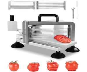 VEVOR Coupe-tomates Commerciale, Trancheuse à Tomates de 4,8 mm/ 6,35 mm/9,5 mm, Trancheur pour Manuelle en Acier Inoxydable, avec Pieds Antidérapants, pour Couper Tomates, Concombres et Bananes