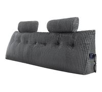 VEVOR Coussin de lecture avec 2 poches latérales et 2 appuis-tête, coussin tête de lit (King Size), oreiller en flanelle lavable, soutien dorsal pour lire, jouer, se reposer et travailler, gris