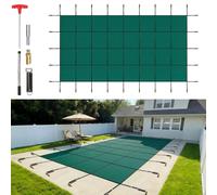 VEVOR Couverture de sécurité pour piscines creusées 6,1 x 12,2 m maille verte couverture de sécurité taille 6,7 x 12,8 m avec outils d'installation pour piscine d'hiver, résister au soleil, au vent