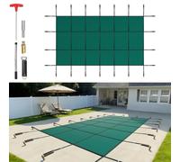 VEVOR Couverture de sécurité pour piscines creusées 4,3 x 7,9 m maille verte couverture de sécurité taille 4,9 x 8,5 m avec outils d'installation pour piscine d'hiver, résister au soleil, au vent