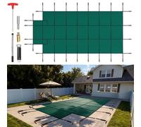 VEVOR Couverture de sécurité pour piscines creusées 4,9x9,8 m maille verte avec marches d'extrémité centrales 1,2x2,4 m couverture de sécurité solide pour piscine d'hiver, résister au soleil, au vent