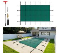 VEVOR Couverture de sécurité pour piscines creusées 4,9x9 m maille verte couverture de sécurité taille 5,5x9,8 m avec ensemble outils d'installation pour piscine d'hiver, résister au soleil, au vent