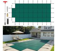 VEVOR Couverture de sécurité pour piscines creusées 5,5x11 m, maille verte avec marches d'extrémité centrales 1,2x2,4 m, couverture de sécurité solide pour piscine d'hiver, résister au soleil, au vent