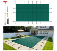 VEVOR Couverture de sécurité pour piscines creusées 6,1 x 12,2 m maille verte couverture de sécurité taille 6,7 x 12,8 m avec outils d'installation pour piscine d'hiver, résister au soleil, au vent