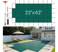 VEVOR Couverture de sécurité pour piscines creusées 6,1x12,2 m maille verte avec marches d'extrémité centrales 1,2x2,4 m couverture de sécurité solide pour piscine d'hiver, résister au soleil, au vent