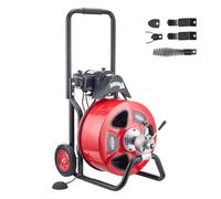 VEVOR Déboucheur Canalisation Électrique 30 m x 19 mm Furet Électrique Alimentation Auto Machine Débouchage sur Roues pour Canalisations Tuyaux 100-200 mm, avec 4 Têtes de Coupe, Interrupteur au Pied