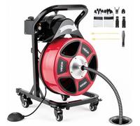 VEVOR Déboucheur Canalisation Électrique à Roue 15 m 13 mm Furet Électrique pour Déboucher Tuyau 50-150 mm, Alimentation Manuelle, Tambour Semi-Fermé, avec 4 Têtes Coupe, Interrupteur Pied Pneumatique