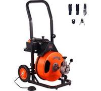 VEVOR Déboucheur Canalisation Électrique 30 m x 9,5 mm Furet Électrique Alimentation Auto Machine Débouchage sur Roues pour Canalisations Tuyaux 50-100 mm, avec 4 Têtes de Coupe, Interrupteur au Pied