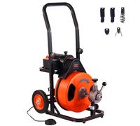 VEVOR Déboucheur Électrique de Canalisation 15 m x 12,7 mm Machine de Nettoyage Tuyaux Alimentation Auto Nettoyeur Tubes Pro 4 Coupeurs Commande à Pied pour Tuyaux 2,54-10,16 cm WC Égouts Toilettes