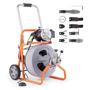 VEVOR Déboucheur Canalisation Électrique 22 m x 13 mm Furet Électrique Alimentation Auto Machine Débouchage sur Roues pour Canalisations Tuyaux 50-150 mm, avec 8 Têtes de Coupe, Interrupteur au Pied