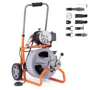 VEVOR Furet Déboucheur Canalisation Électrique 22 m x 9,5 mm Furet Électrique Alimentation Auto Machine de Débouchage sur Roues pour Canalisations Tuyaux 50-100 mm, avec 8 Lames, Interrupteur Pied